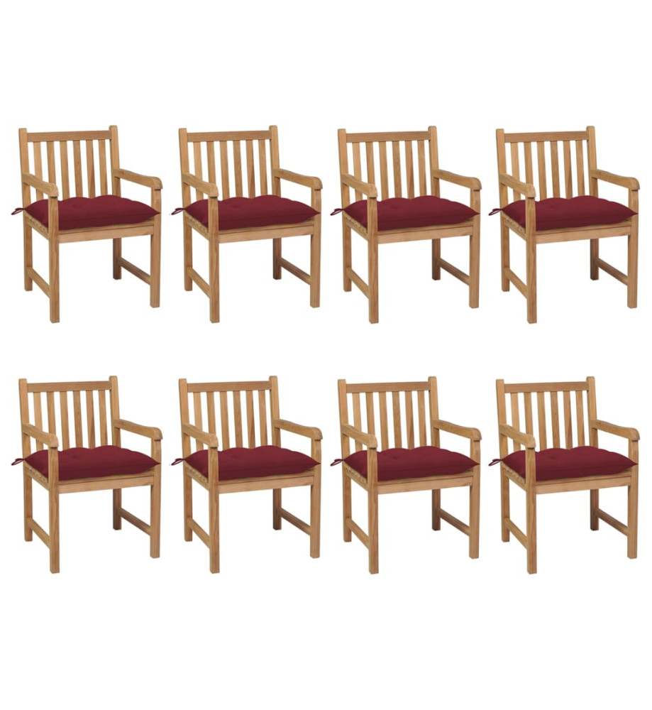 Chaises de jardin 8 pcs avec coussins bordeaux Teck solide Chaises de jardin 8 pcs avec coussins bordeaux Teck solide