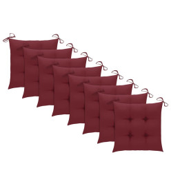 Chaises de jardin 8 pcs avec coussins bordeaux Teck solide