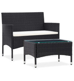 Salon de jardin 2 pcs avec coussin Résine tressée Noir