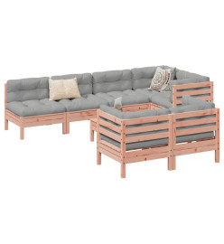 Salon de jardin 8 pcs avec coussins sapin douglas solide