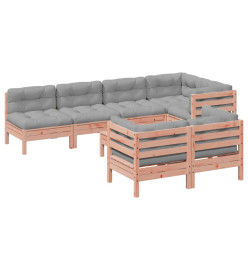Salon de jardin 8 pcs avec coussins sapin douglas solide