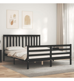 Cadre de lit avec tête de lit noir 160x200 cm bois massif