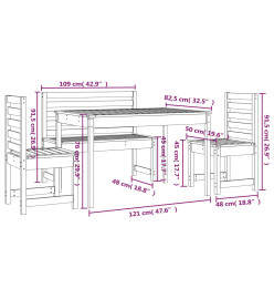 Ensemble à dîner de jardin 4 pcs marron miel bois pin massif