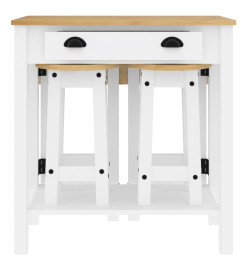 Ensemble de bar 3 pcs blanc bois de pin massif