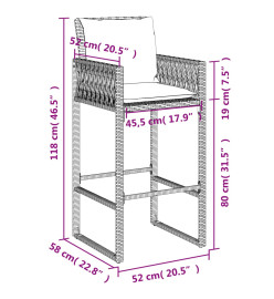 Tabourets de bar jardin coussins lot de 2 gris résine tressée
