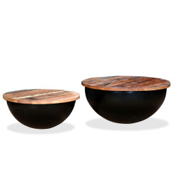 Table basse 2 pcs Bois de récupération massif Noir Forme de bol