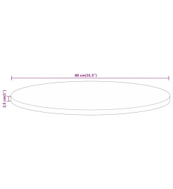 Dessus de table Ø 80x2,5 cm rond bois massif de manguier brut