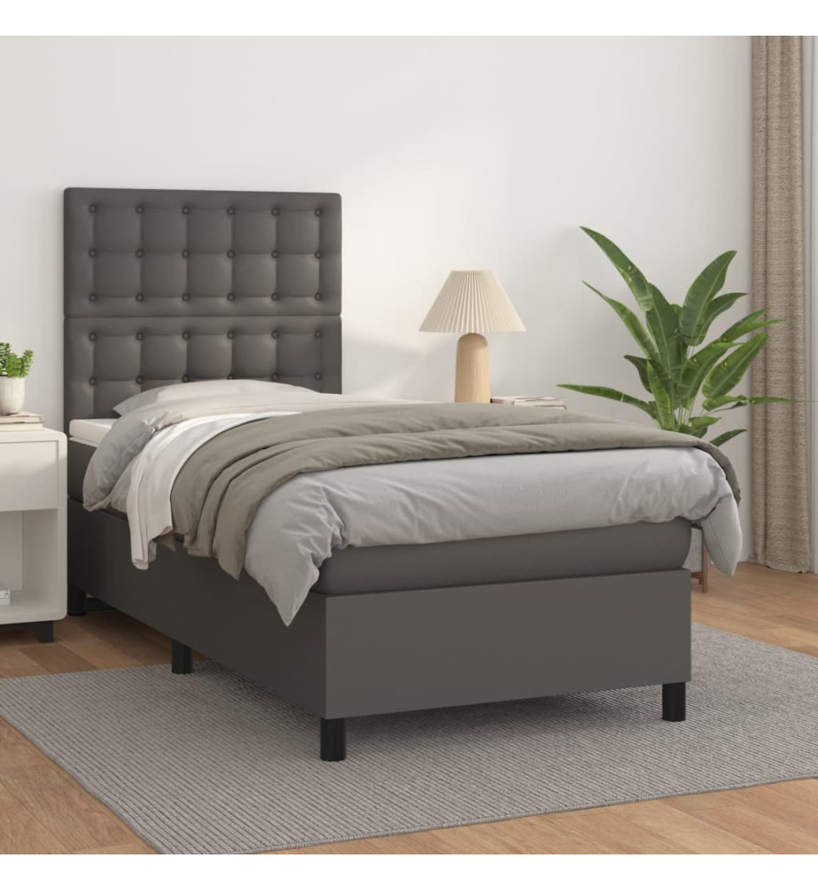 Lit à sommier tapissier avec matelas Gris 100x200 cm Similicuir Lit à sommier tapissier avec matelas Gris 100x200 cm Similicuir