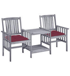 Chaises de jardin avec table à thé et coussins Acacia solide