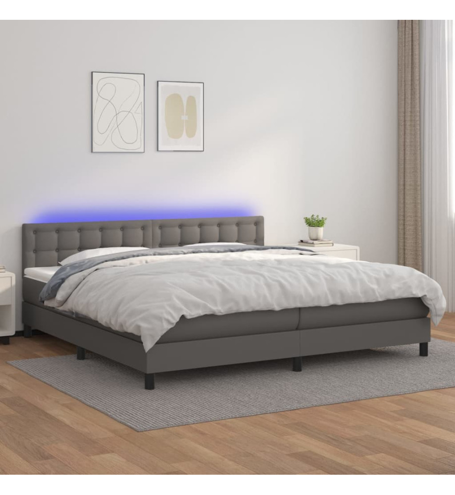Sommier tapissier et matelas et LED Gris 200x200 cm Similicuir Sommier tapissier et matelas et LED Gris 200x200 cm Similicuir