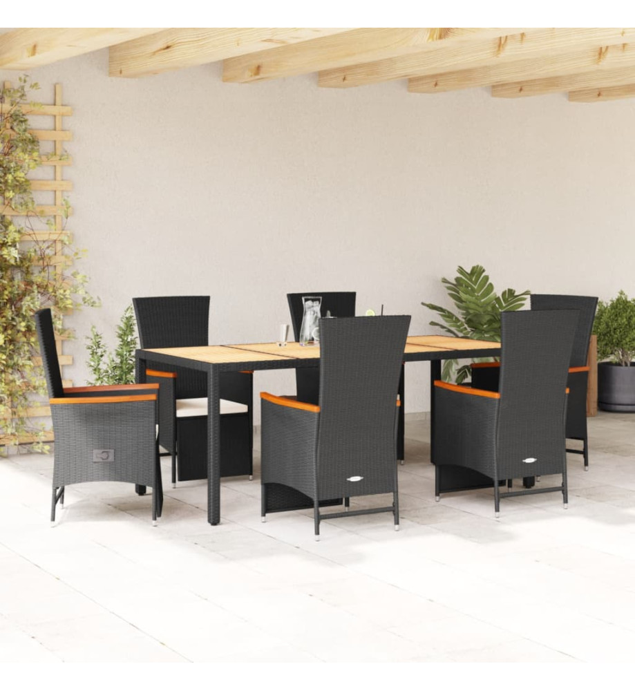 Ensemble à manger de jardin coussins 7pcs Noir Résine tressée Ensemble à manger de jardin coussins 7pcs Noir Résine tressée