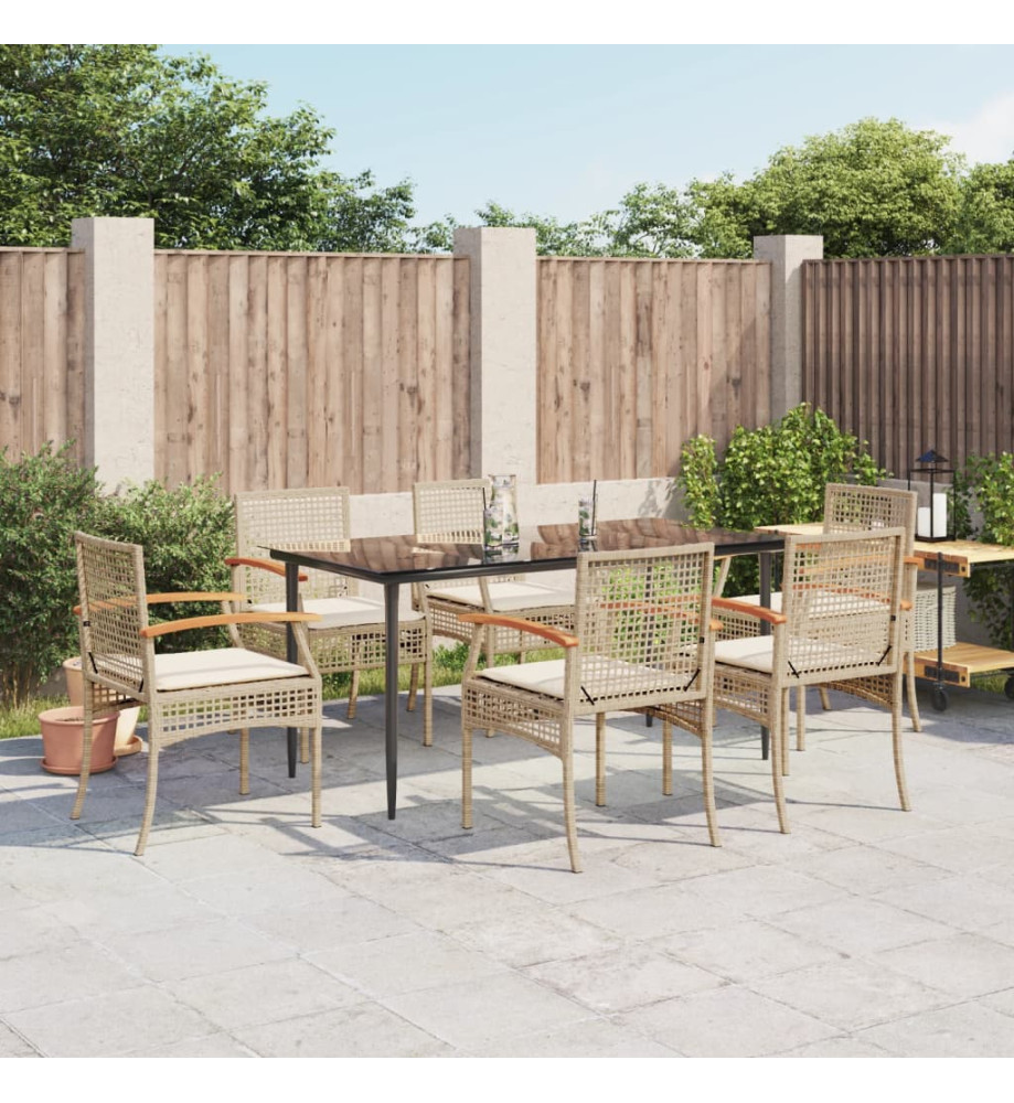 Ensemble à manger de jardin et coussins 7 pcs beige poly rotin Ensemble à manger de jardin et coussins 7 pcs beige poly rotin