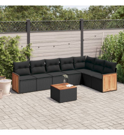 Salon de jardin 8 pcs avec coussins noir résine tressée