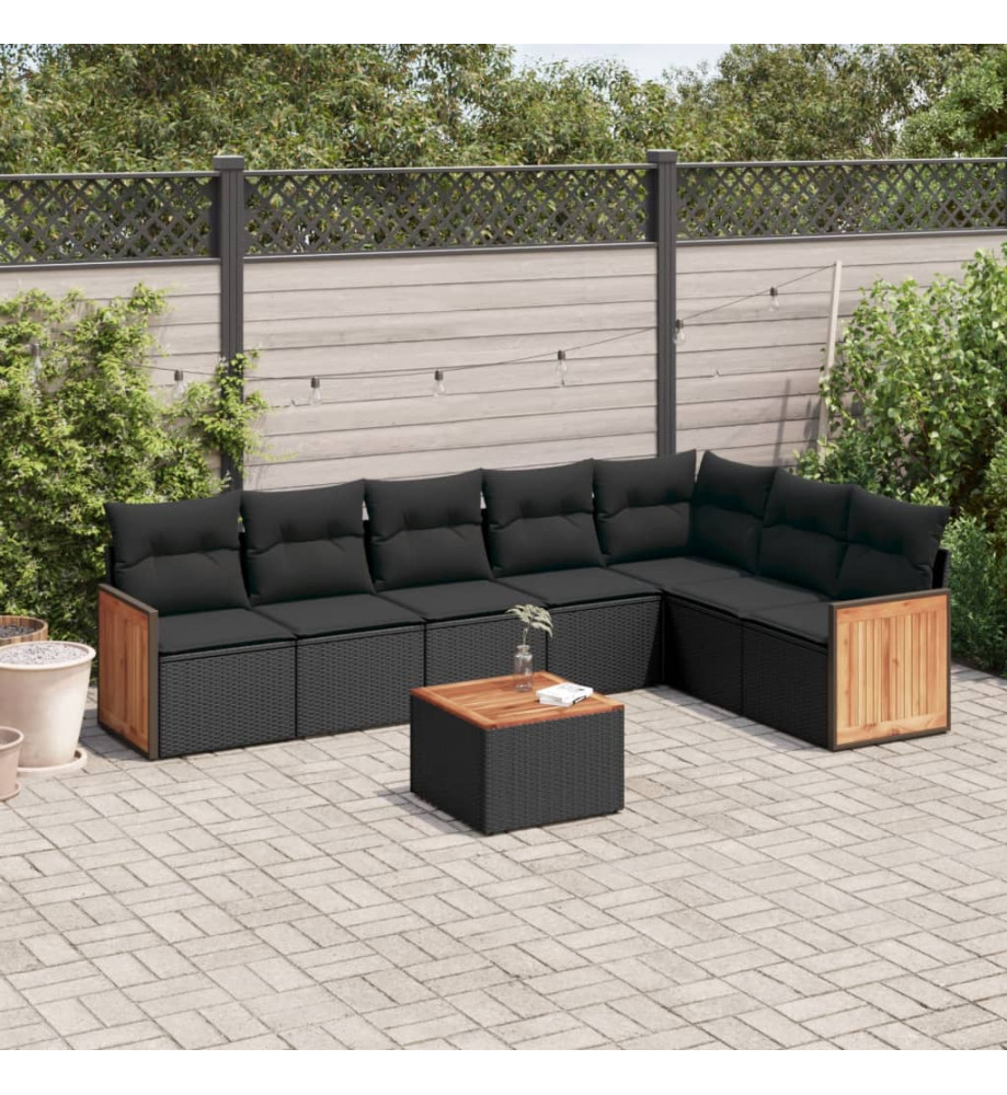 Salon de jardin 8 pcs avec coussins noir résine tressée Salon de jardin 8 pcs avec coussins noir résine tressée