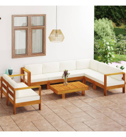 Salon de jardin 8 pcs avec coussins blanc crème bois d'acacia