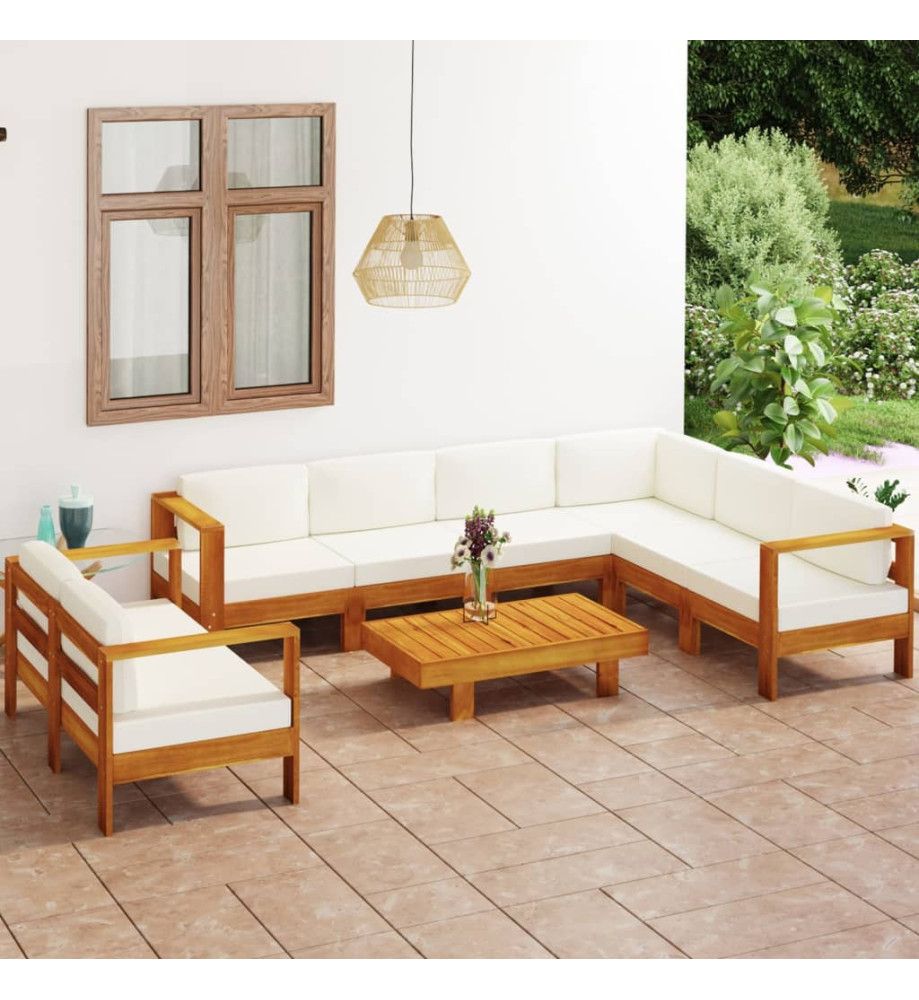 Salon de jardin 8 pcs avec coussins blanc crème bois d'acacia Salon de jardin 8 pcs avec coussins blanc crème bois d'acacia