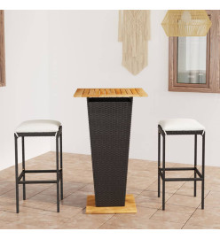 Ensemble de bar de jardin 3 pcs et coussins Résine tressée Noir