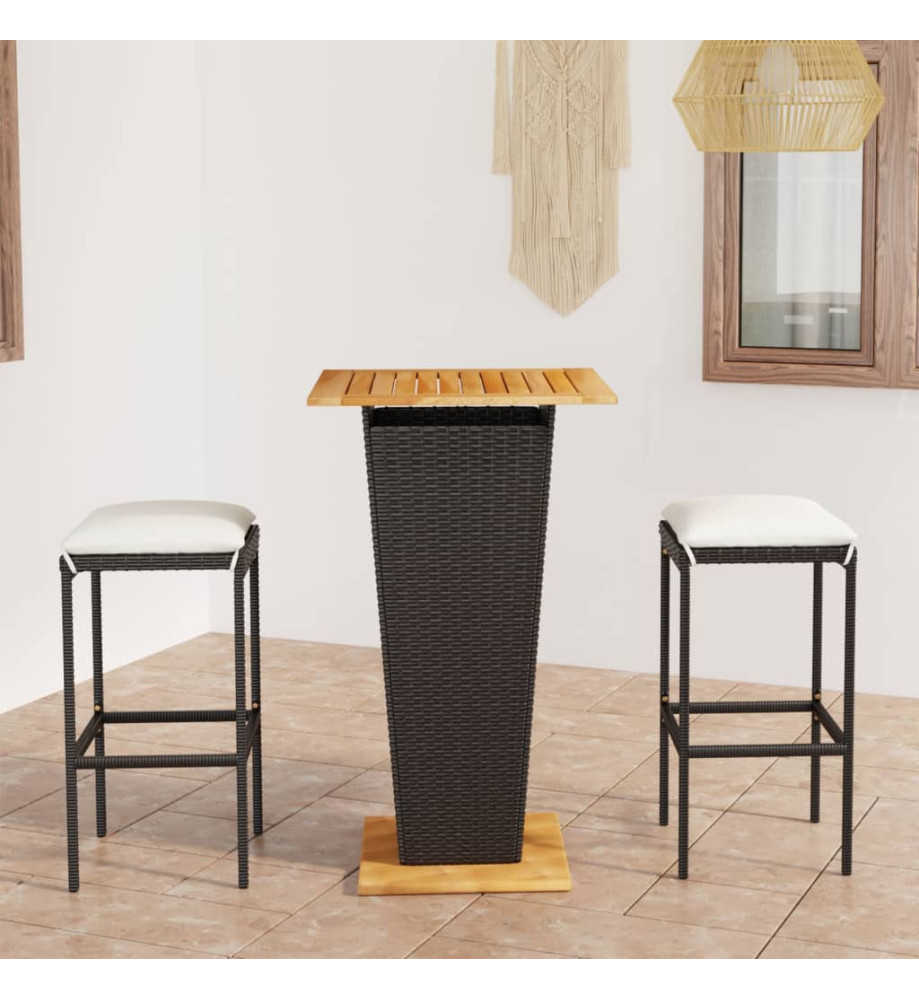 Ensemble de bar de jardin 3 pcs et coussins Résine tressée Noir Ensemble de bar de jardin 3 pcs et coussins Résine tressée Noir