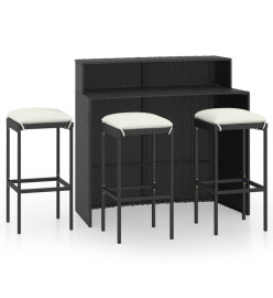 Ensemble de bar de jardin avec coussins 4 pcs Noir