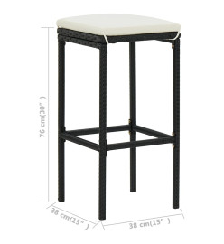 Ensemble de bar de jardin avec coussins 4 pcs Noir