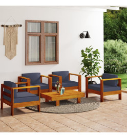 Salon de jardin 5 pcs avec coussins gris foncé Bois massif