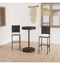 Ensemble de bar de jardin 3 pcs et coussins Résine tressée Noir