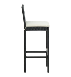 Ensemble de bar de jardin 3 pcs et coussins Résine tressée Noir
