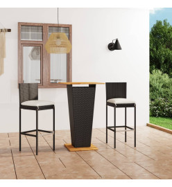 Ensemble de bar de jardin 3 pcs et coussins Résine tressée Noir