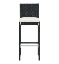 Ensemble de bar de jardin 3 pcs et coussins Résine tressée Noir