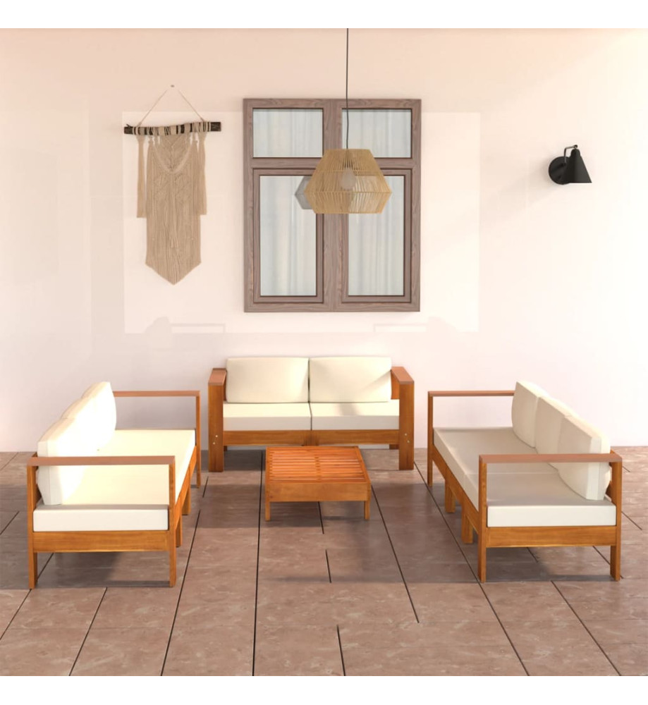Salon de jardin 8 pcs avec coussins blanc crème bois d'acacia Salon de jardin 8 pcs avec coussins blanc crème bois d'acacia