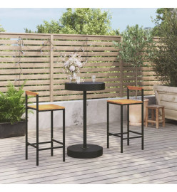 Ensemble de bar jardin 3 pcs noir poly rotin/bois massif acacia