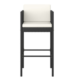 Ensemble de bar de jardin 3 pcs et coussins Résine tressée Noir
