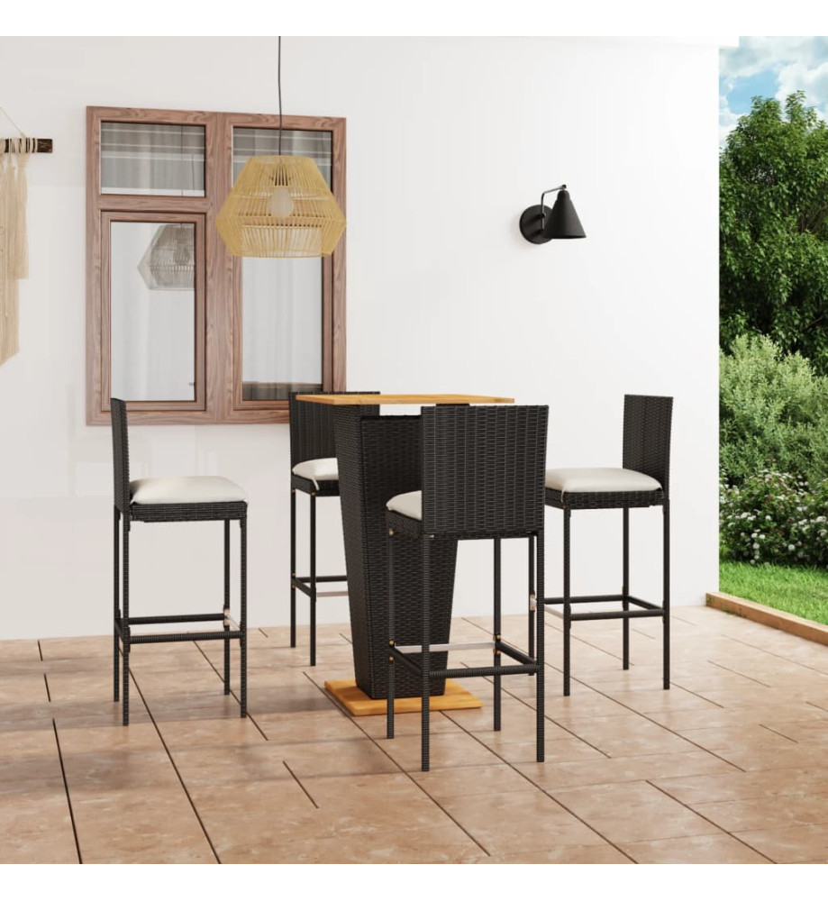 Ensemble de bar de jardin 5 pcs et coussins Résine tressée Noir Ensemble de bar de jardin 5 pcs et coussins Résine tressée Noir