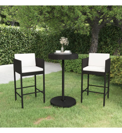 Ensemble de bar de jardin 3 pcs et coussins Résine tressée Noir