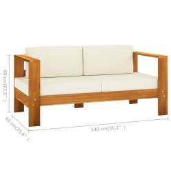Salon de jardin 9 pcs avec coussins blanc crème bois d'acacia