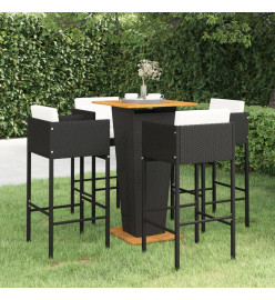 Ensemble de bar de jardin 5 pcs et coussins Résine tressée Noir
