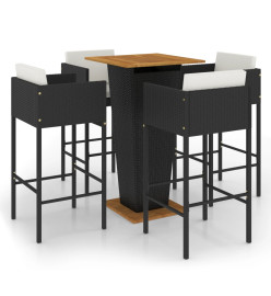 Ensemble de bar de jardin 5 pcs et coussins Résine tressée Noir