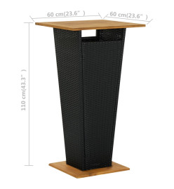 Table de bar Noir 60x60x110 cm Résine tressée et bois d'acacia