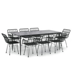 Ensemble à dîner de jardin 9 pcs Noir Résine tressée