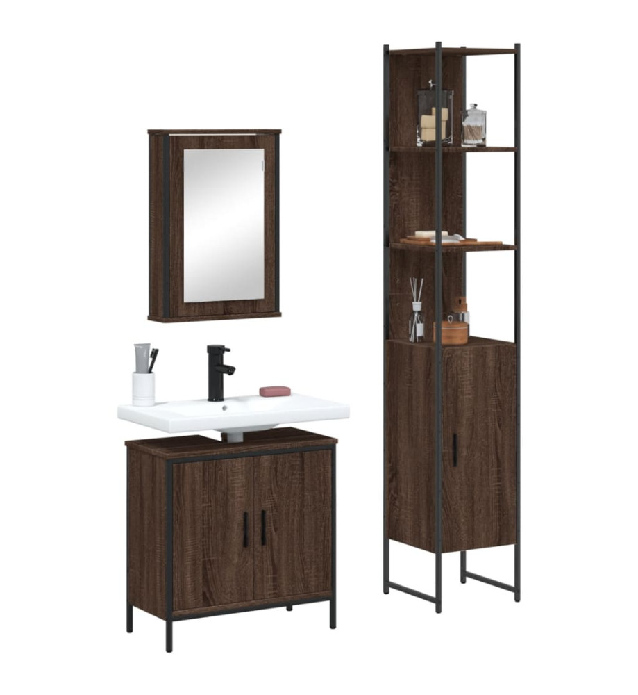 Ensemble de meubles de salle de bain 3 pcs Chêne marron