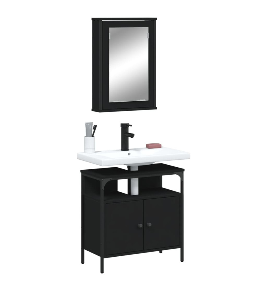 Ensemble de meubles salle de bain 2 pcs noir bois d'ingénierie