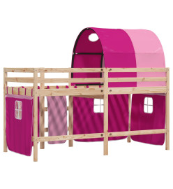 Lit mezzanine enfants avec tunnel rose 90x200cm bois pin massif