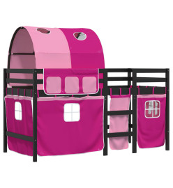 Lit mezzanine enfants avec tunnel rose 90x200cm bois pin massif