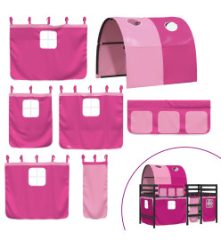 Lit mezzanine enfants avec tunnel rose 90x200cm bois pin massif