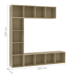 Jeu de bibliothèque/meuble TV 3 pcs Chêne sonoma 180x30x180 cm