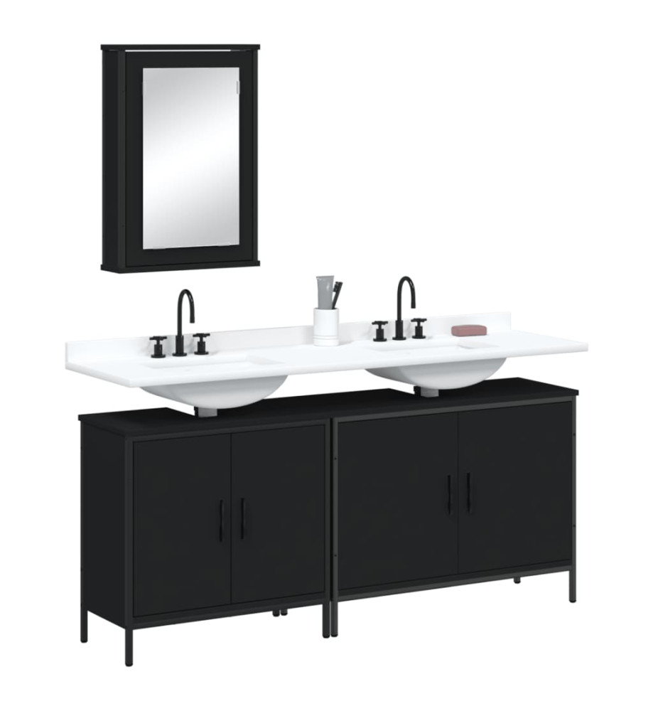 Ensemble de meubles salle de bain 3 pcs noir bois d'ingénierie