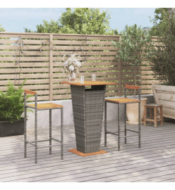 Ensemble de bar jardin 3 pcs gris poly rotin/bois massif acacia