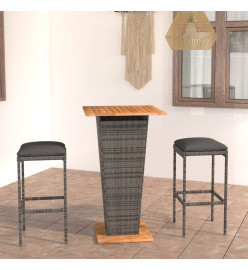 Ensemble de bar de jardin 3 pcs et coussins Résine tressée Gris
