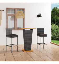 Ensemble de bar de jardin 3 pcs et coussins Résine tressée Gris