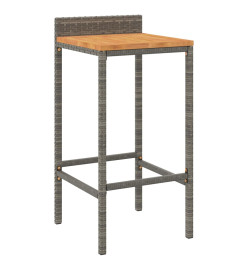 Ensemble de bar jardin 3 pcs gris poly rotin/bois massif acacia